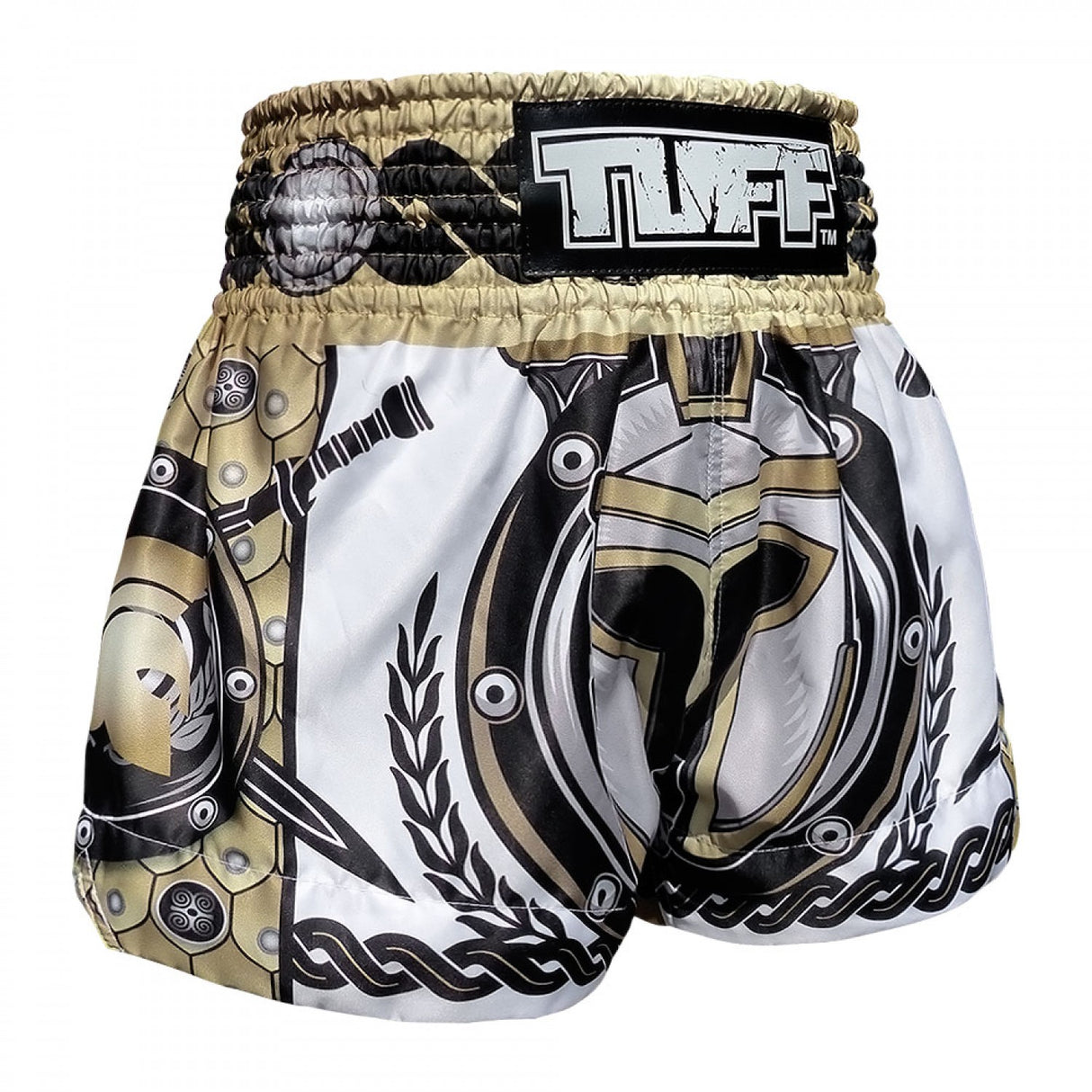 TUFF Muay Thai Shorts - Golden Gladiator in White