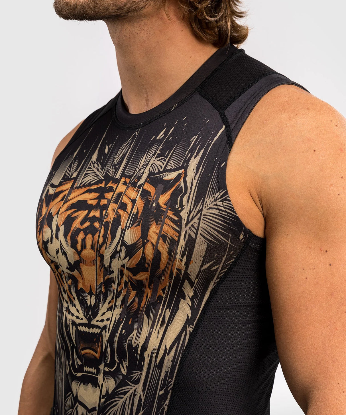 Venum Tiger Men's Sleeveless Rash Guard - Black/Neon Orange