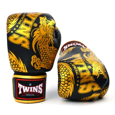 Twins Special Flying Dragon Boxing Gloves - Black-Gold Twins Special